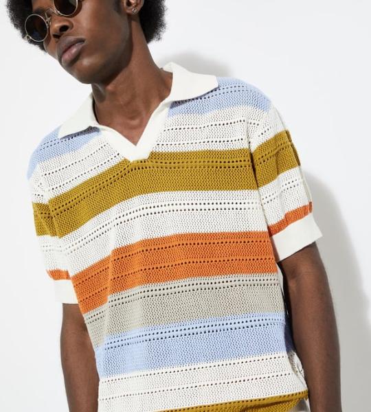 Men Oversized Striped Polo T-shirt