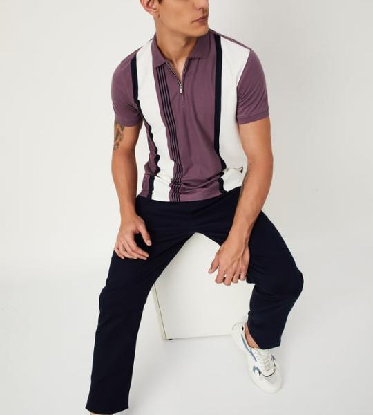 Men Slim Fit Striped Polo T-shirt