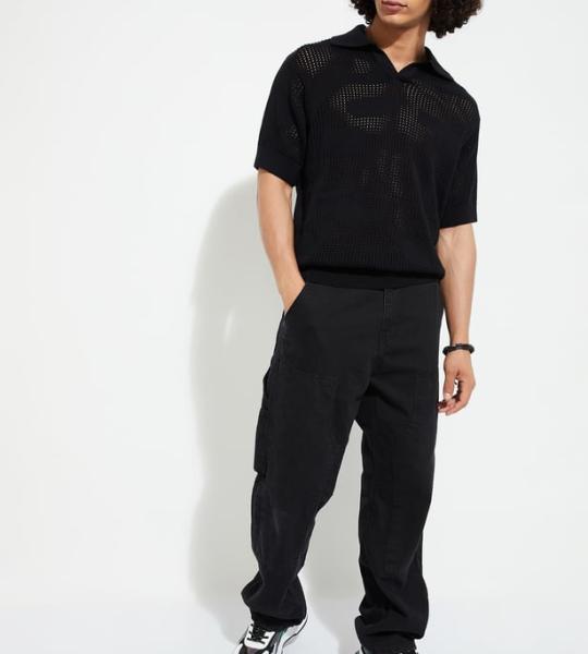 Men Oversized Lazer Cut Polo T-shirt