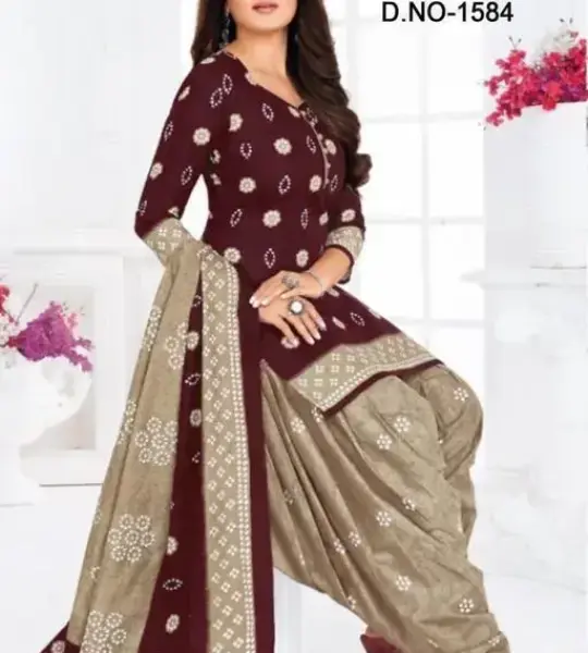 Women's Maroon Bandhani Printed Crepe Suits & Dress Materials