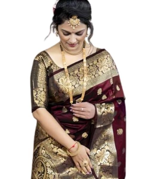 C J Enterprise Women's Pure Banarasi Silk Saree Kanjivaram Style Saree With Blouse Piece For Wedding (Vruksh)