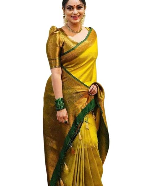 Yashika Women's Fancy Banarasi Kanjivaram Art Silk Saree with Blouse Pieces||Yellow Coloured Kanjivaram Saree|| AZ-YS-OG-YUKTI YELLOW
