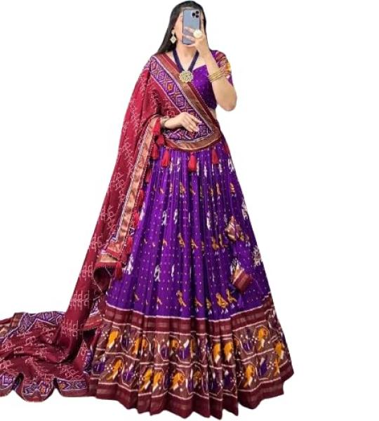 Women's Tussar Silk Lehenga Choli Patola Print with Foil Work With Blouse Solid