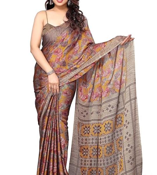 MIRCHI FASHION Women's Designer Chiffon Floral Prints Saree with Blouse Piece