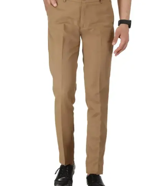 USQUARE Men Khakhi Slim Fit Formal Trousers