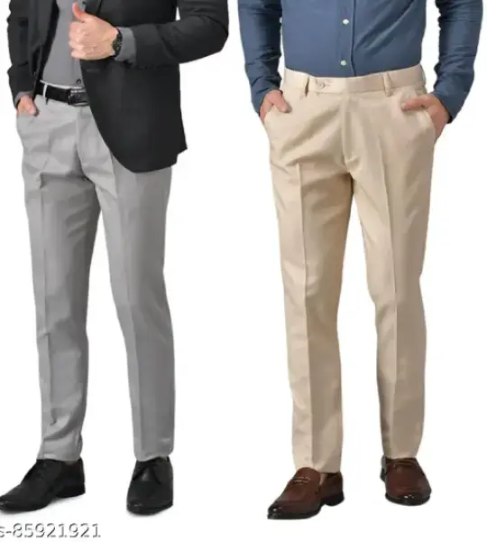ELANHOOD Men's Regular Fit Cotton Blend Formal Solid Trouser - Pack of 2 | Trouser for Men | Formal Trouser for Men | Casual Trouser for Men | Trouser | Pant | Solid Trouser