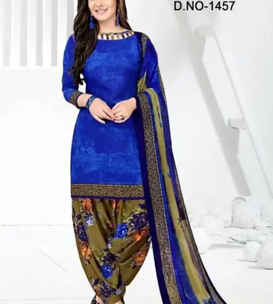 Women's Blue Abstract Printed Crepe Suits & Dress Materials