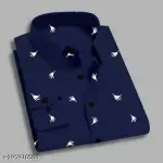 LAXMI TRENDZ Men's Micro Print Regular Cutaway Collar Navy Blue Shirts