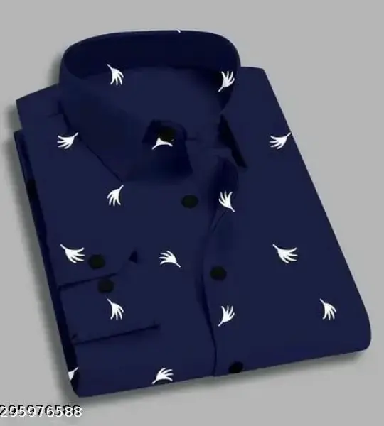 LAXMI TRENDZ Men's Micro Print Regular Cutaway Collar Navy Blue Shirts