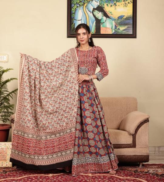 Printed top & Skirt With Mulmul Dupatta