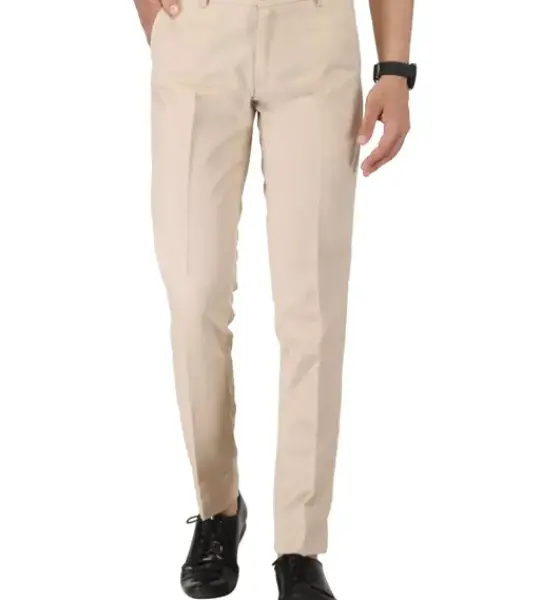 Men Khakhi Slim Fit Formal Trousers