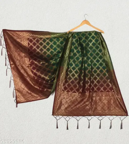 Jacquard Shaded Dupatta Green and Maroon
